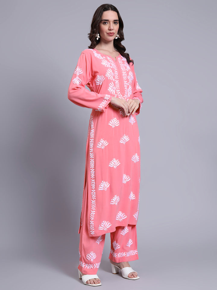 Women Hand Embroidered Chikankari Rayon kurta set PC4084KS