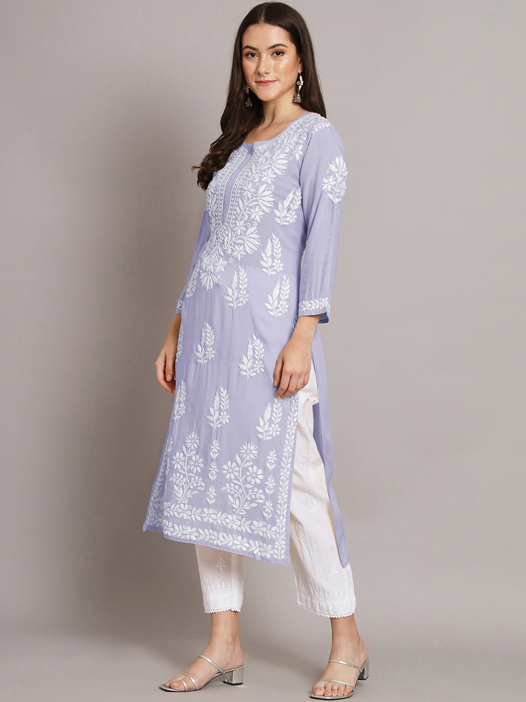 Women Hand Embroidered Chikankari Modal Straight Kurta- PC3659 Mauve