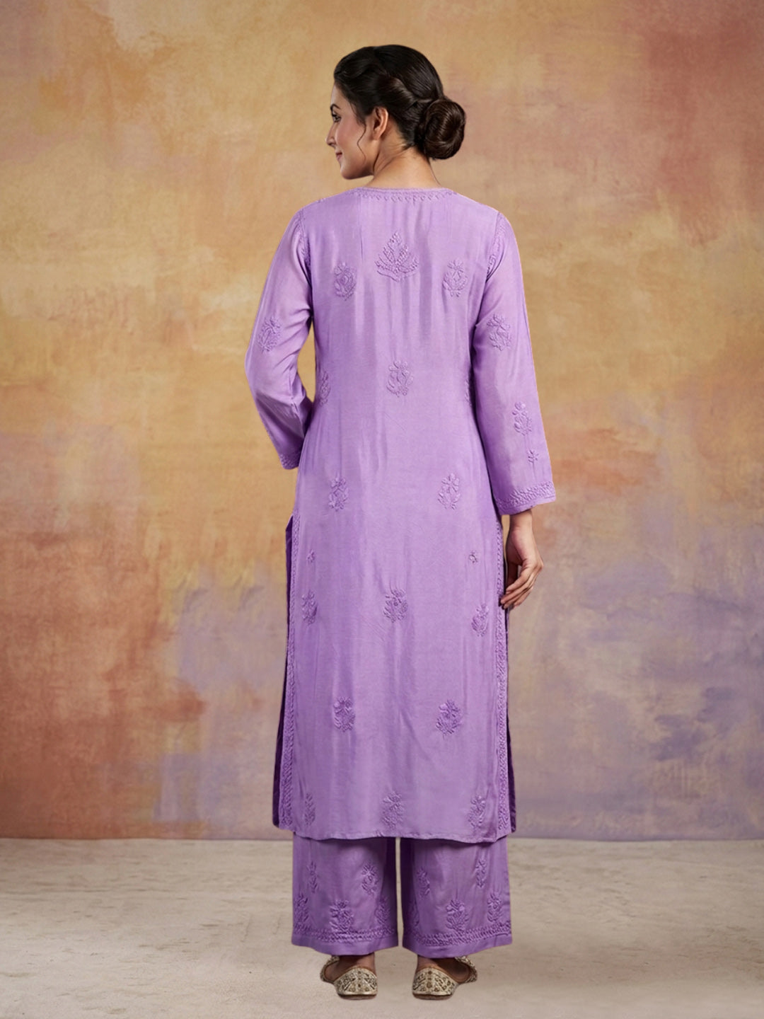 Women Hand Embroidered Chikankari Muslin Kurta Set PC4118KS-MAUVE