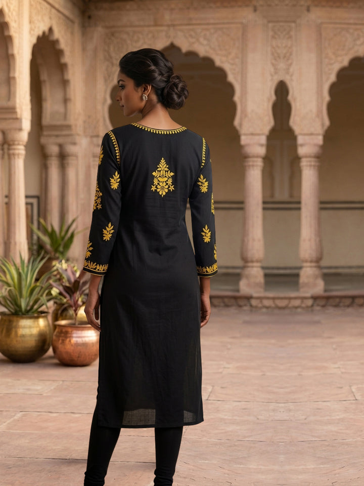 Hand Embroidered Chikankari Modal Straight Kurta PC4113 Yellow