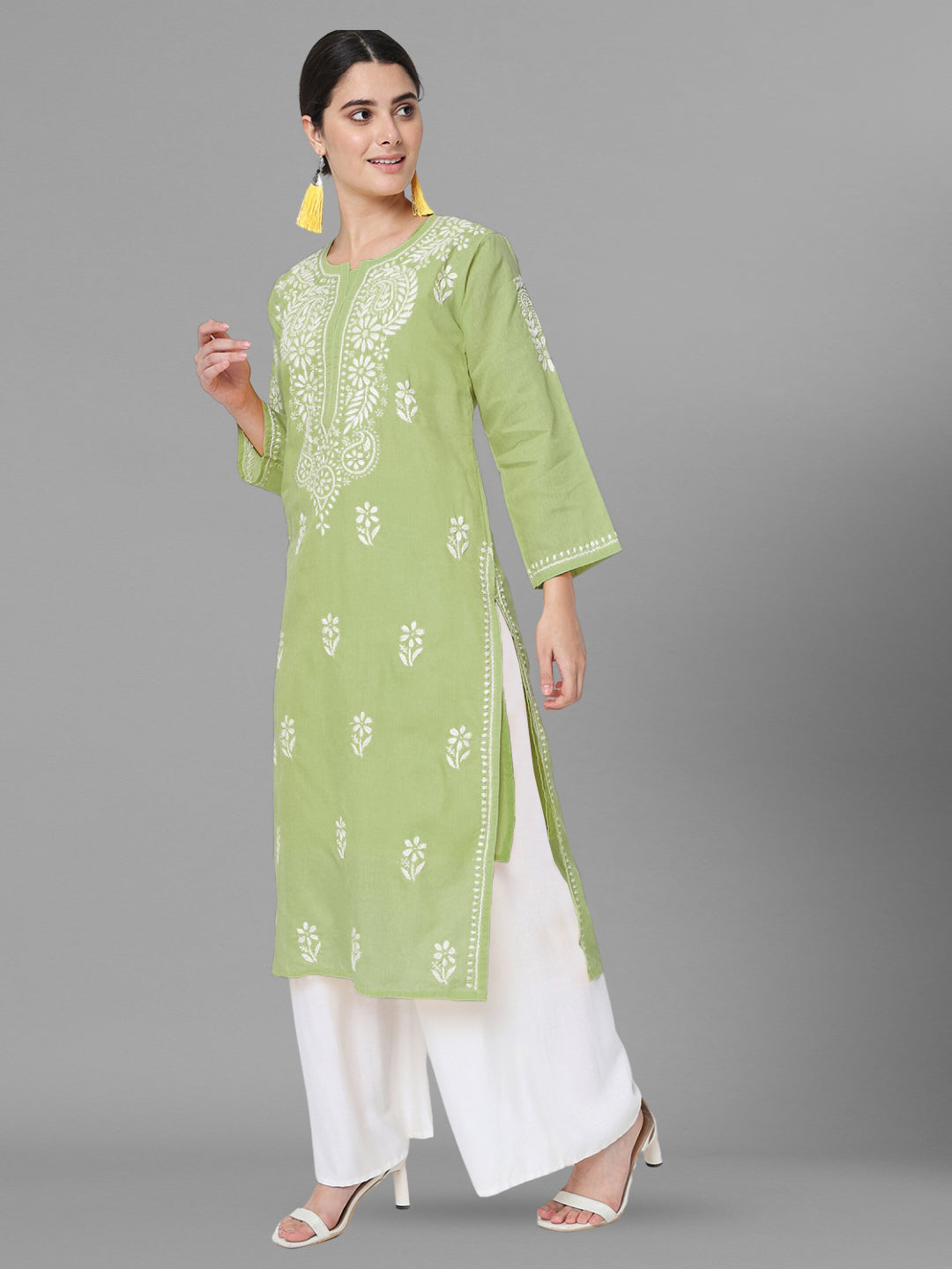 Hand Embroidered Chikankari Cotton Straight Kurta-PC3561