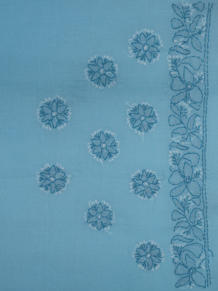 Hand Embroidered Chikankari Cotton Saree PCSAR01 Blue