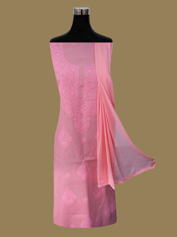 Women Hand Embroidered Chikankari Cotton Dressmaterial PCSCU00406FS-ROSEPINK