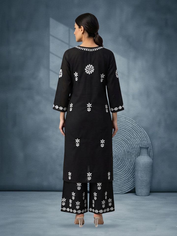 Women Hand Embroidered Chikankari Cotton Kurta Set PC4135KS Black
