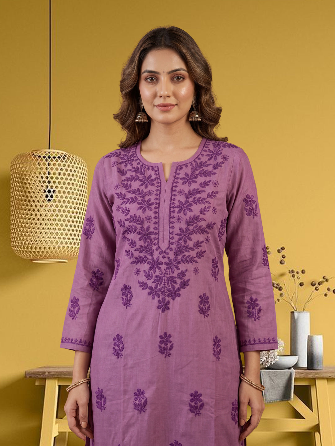 Women Hand Embroidered Chikankari Chanderi Kurta Set PC4119KS Mauve
