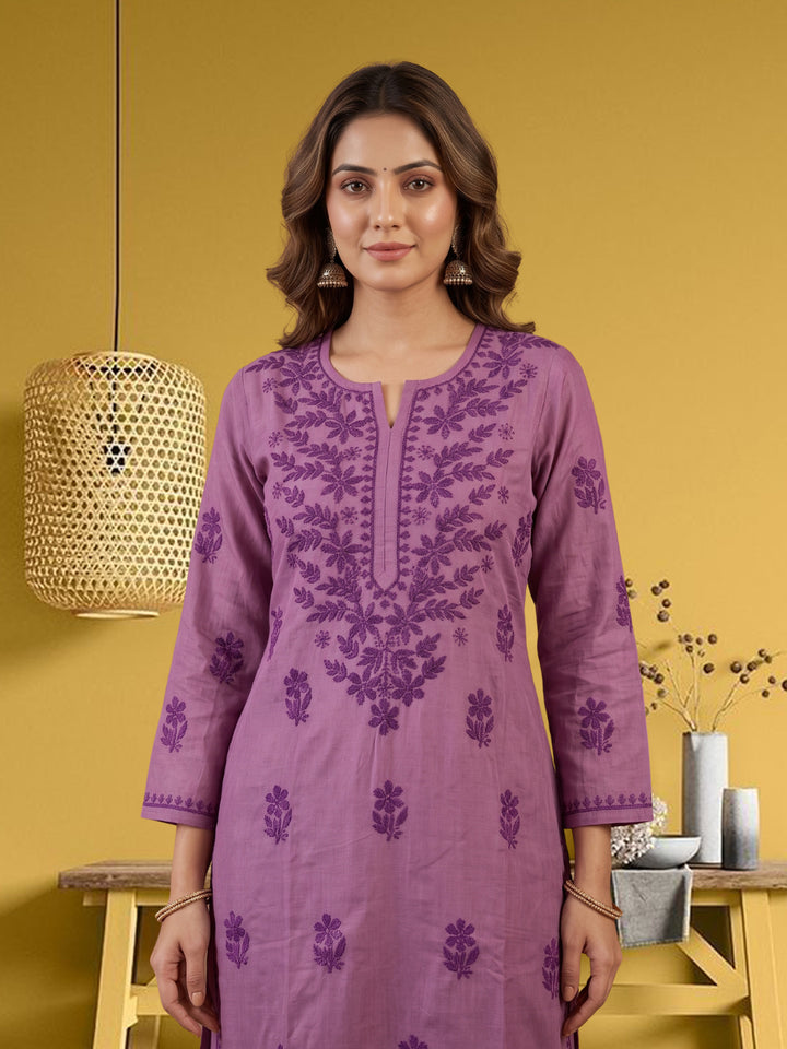 Women Hand Embroidered Chikankari Chanderi Kurta Set PC4119KS Mauve