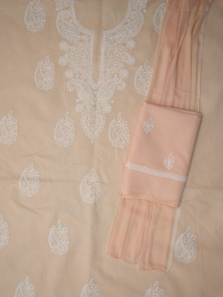 Women Hand Embroidered Chikankari Cotton DressMaterial PCSCU00104FS-PEACH