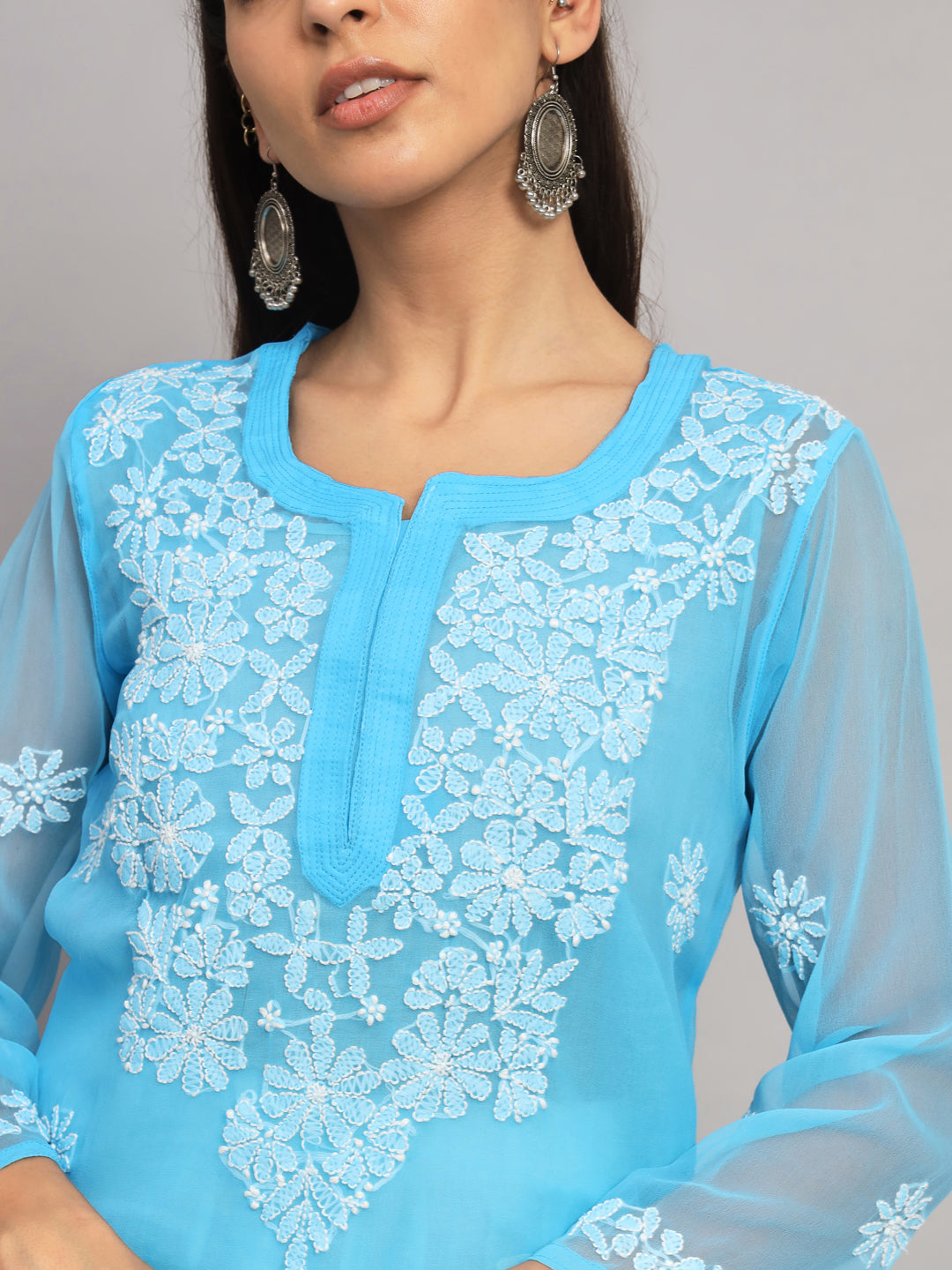 Hand Embroidered Chikankari Georgette straight Kurta- PC3609