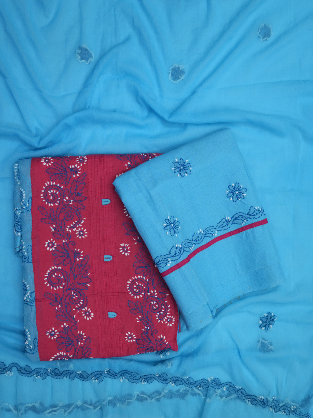 women hand embroidered chikankari cotton dressmaterial PC4120-RED29