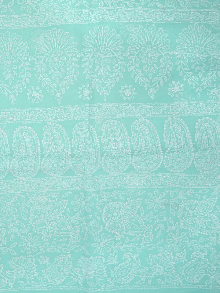 Hand Embroidered Chikankari Cotton Saree PCSAR02 Seagreen