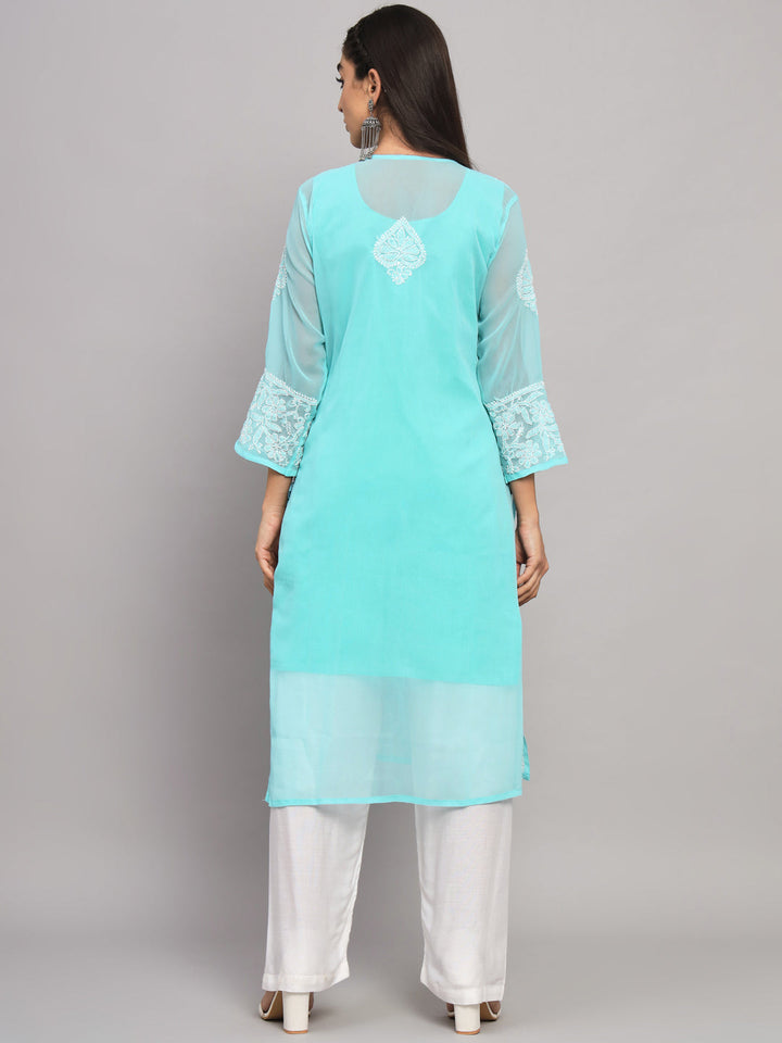 Hand Embroidered Chikankari Georgette straight Kurta With Matching Slip- PC3485