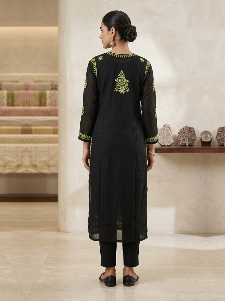 Hand Embroidered Chikankari Modal Straight Kurta PC4113 Green