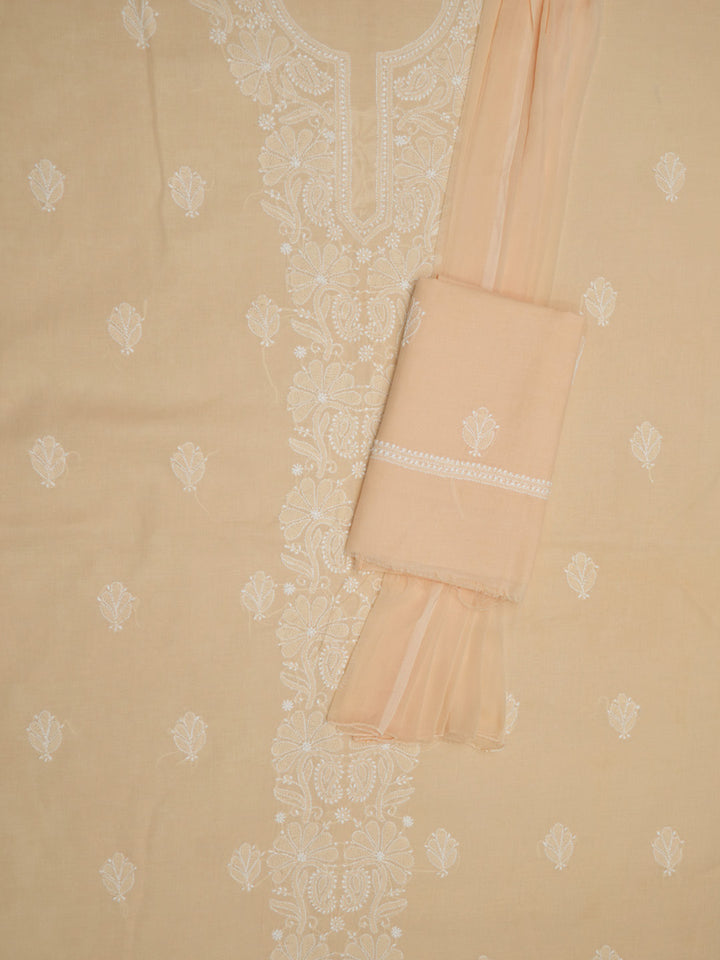 Women Hand Embroidered Cotton Chikankari Dress MaterialPCSCU00104FS-APRICOTPEACH