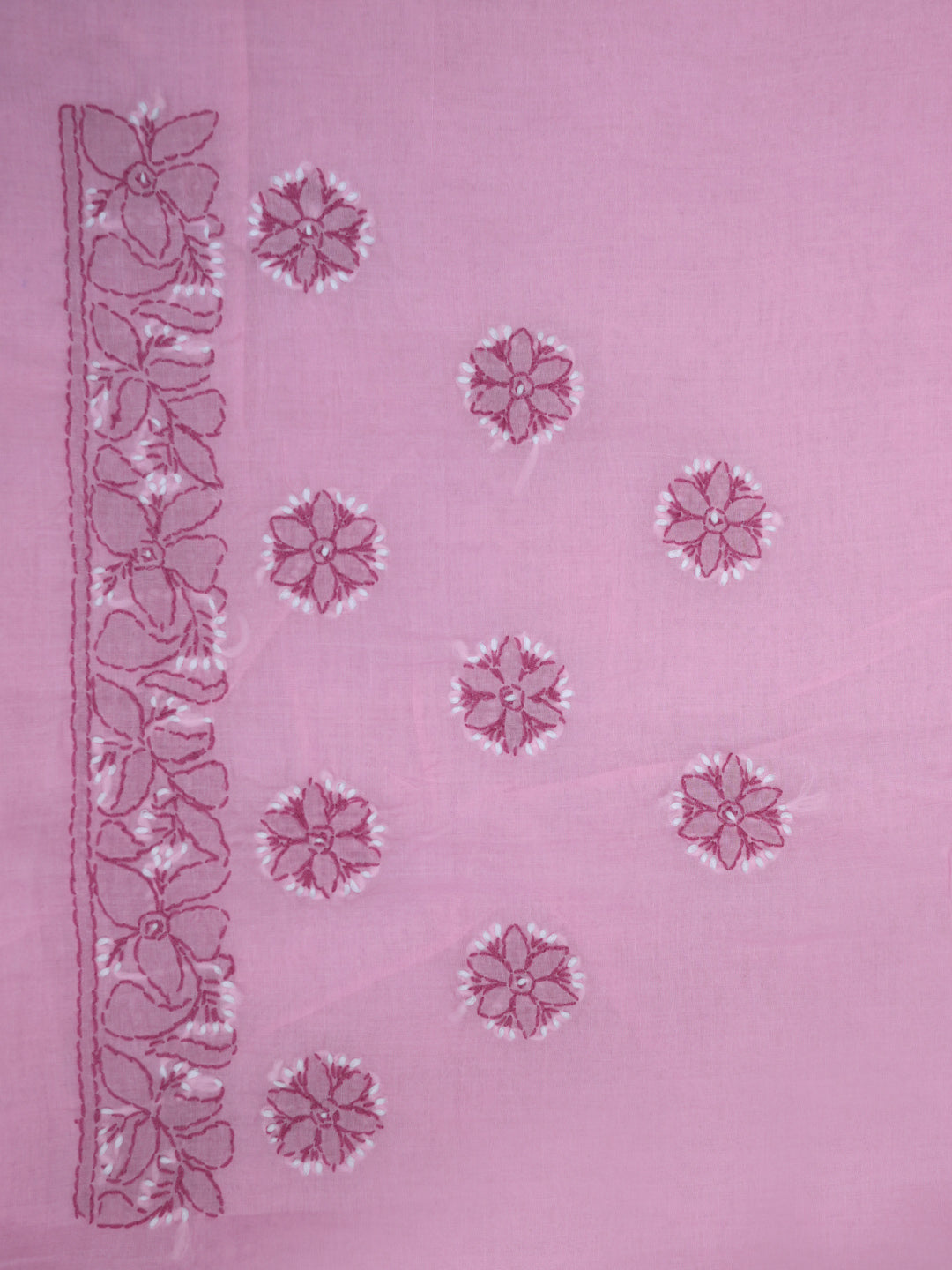 Hand Embroidered Chikankari Cotton Saree PCSAR01 Babypink