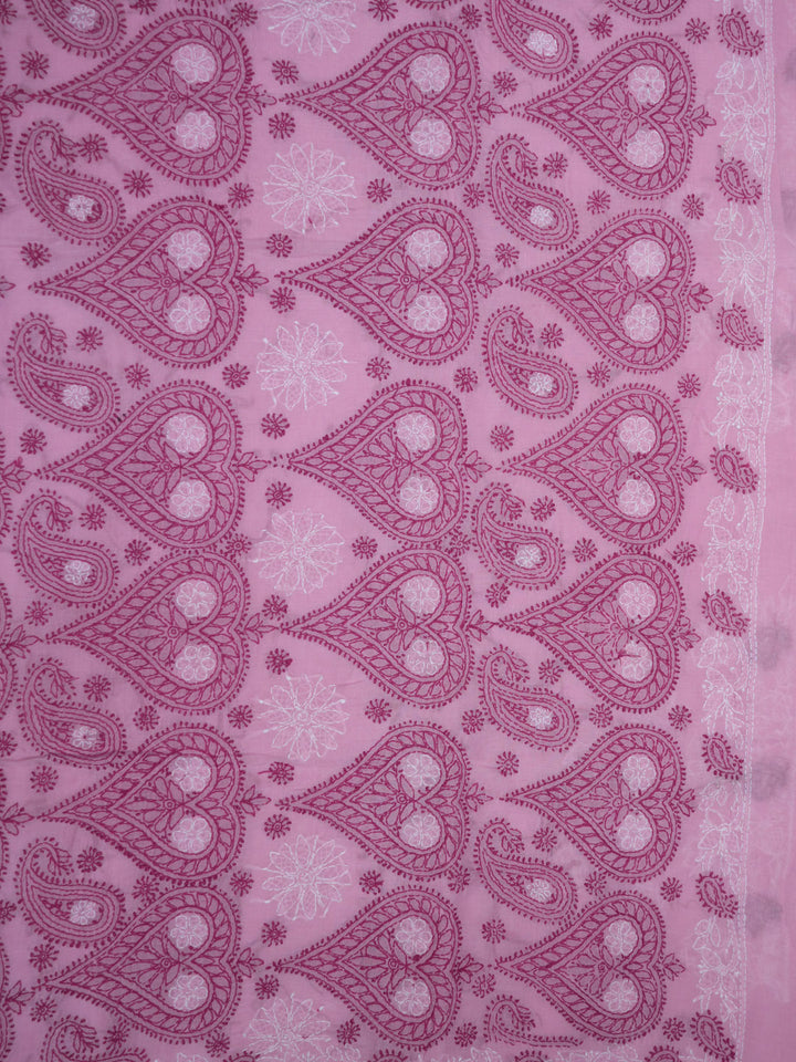 Hand Embroidered Chikankari Cotton Saree PCSAR01 Pink