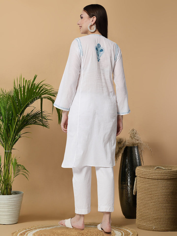 Hand Embroidered Chikankari Cotton Straight Kurta-NM125