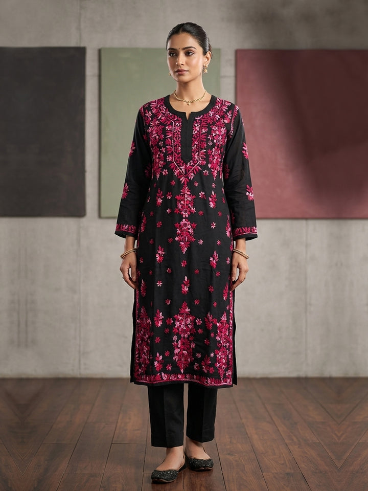 Hand Embroidered Chikankari Modal Straight Kurta PC4113 Magenta