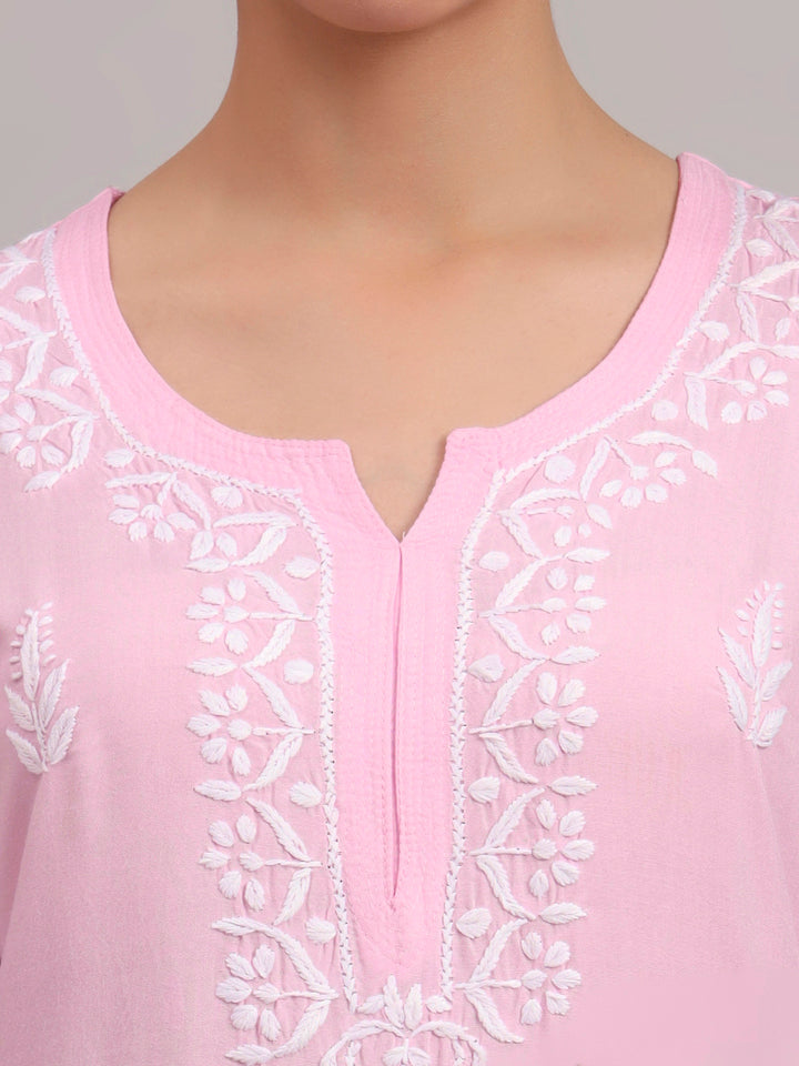 Women Hand Embroidered Chikankari Rayon Kurta PC4076 Pink