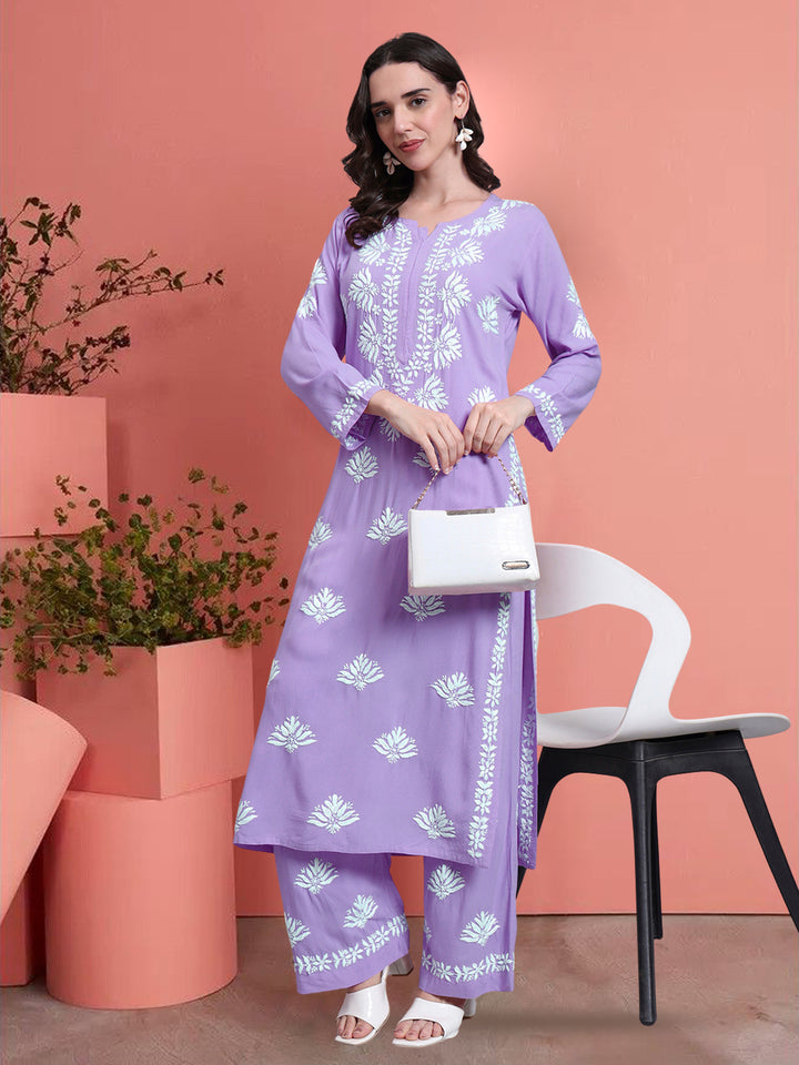 Women Hand Embroidered Chikankari Rayon kurta set PC4084KS
