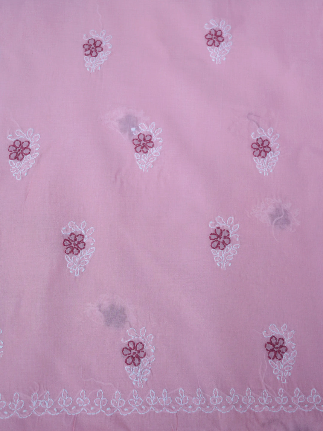 Women Hand Embroidered Chikankari Cotton Dressmaterial PCSCU00102FS-Pink