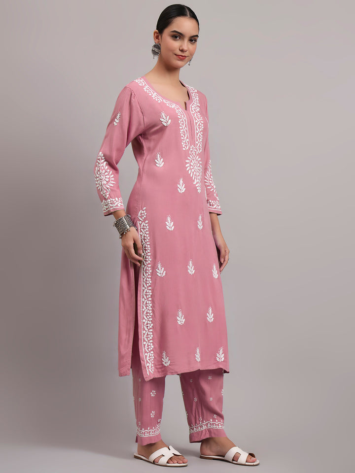 Women Hand Embroidered Chikankari Rayon kurta set PC4076KS