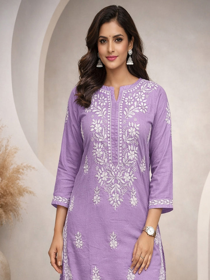 Women Hand Embroidered Chikankari Cotton kurta set PC4107KS Mauve