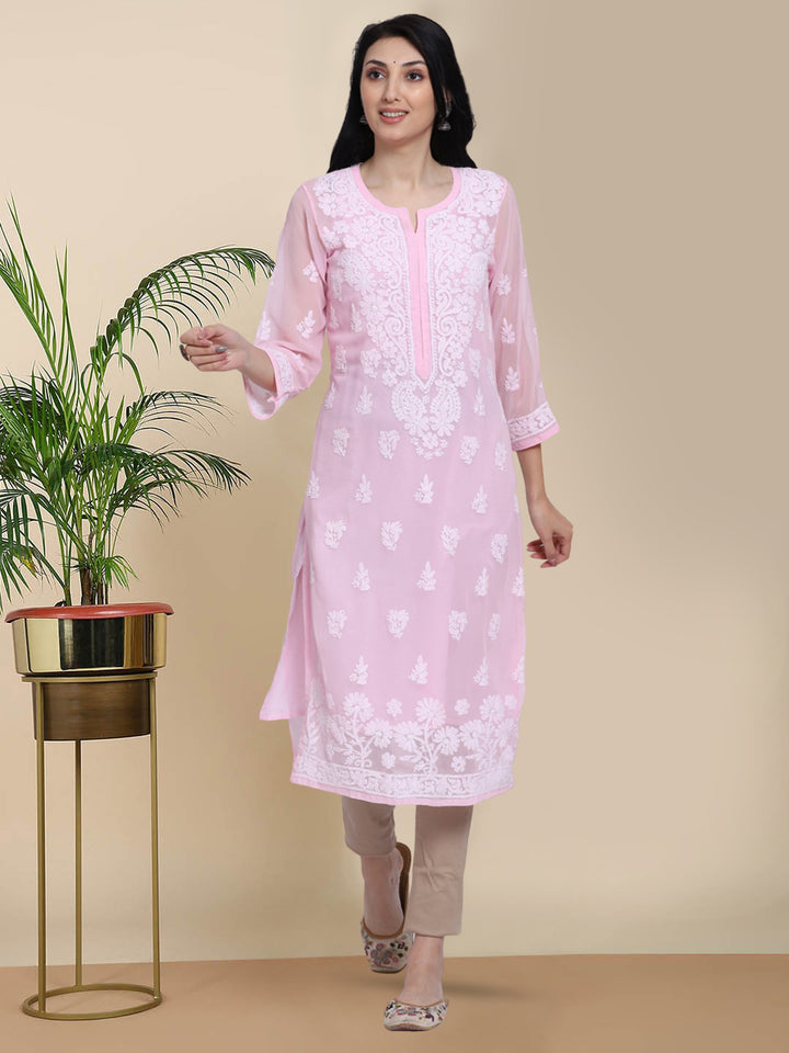 Women Hand Embroidered Chikankari Georgette Straight Kurta with Matching Slip PC3511