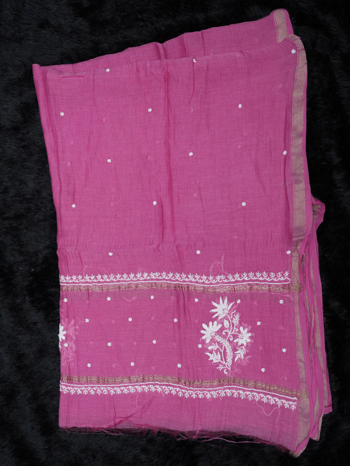 Women Hand Embroidered Chanderi Chikankari Dress Material PCSCA85205FS-HOTPINK