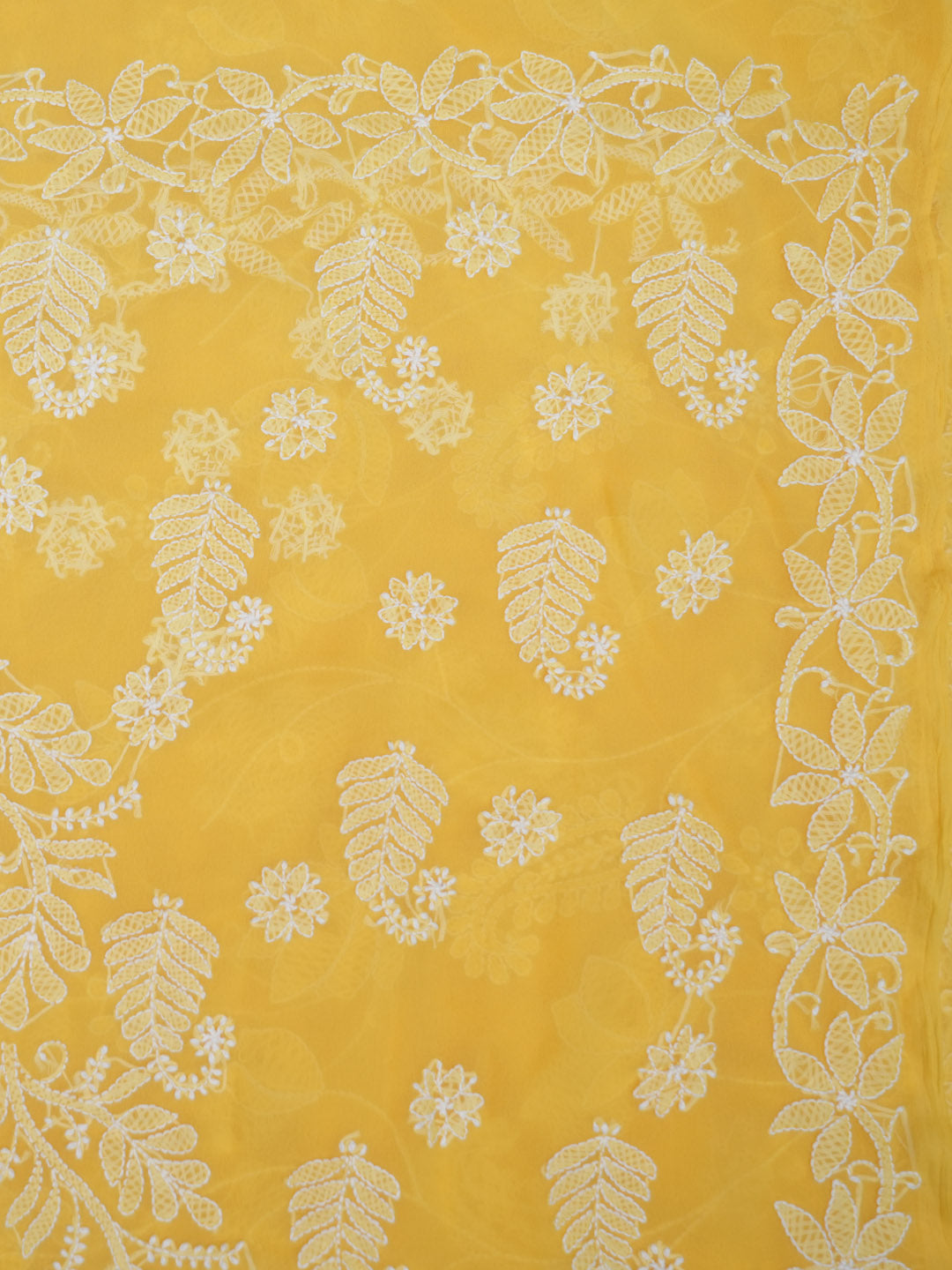 Hand Embroidered Chikankari Georgette Saree PCSAR03 Yellow
