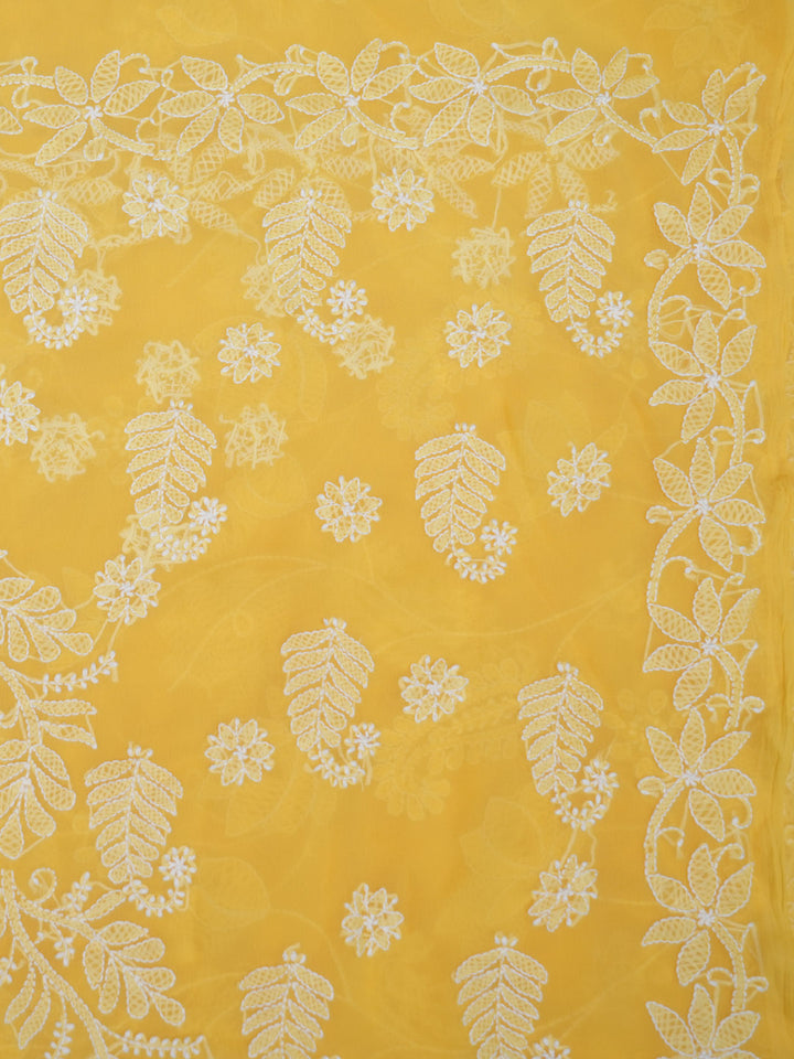 Hand Embroidered Chikankari Georgette Saree PCSAR03 Yellow