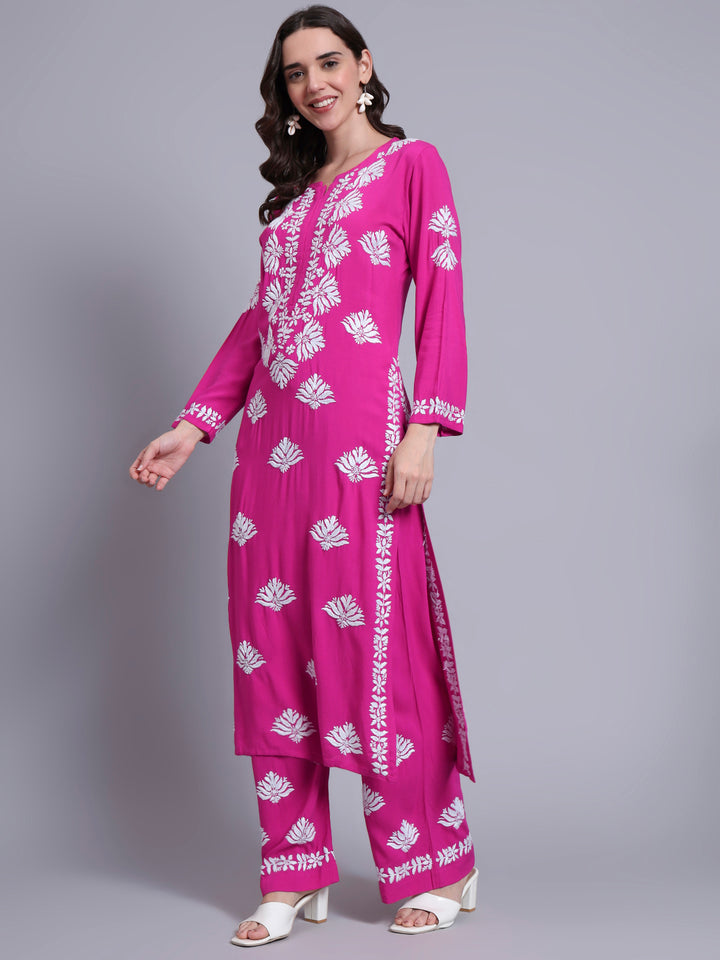 Women Hand Embroidered Chikankari Rayon kurta set PC4084KS