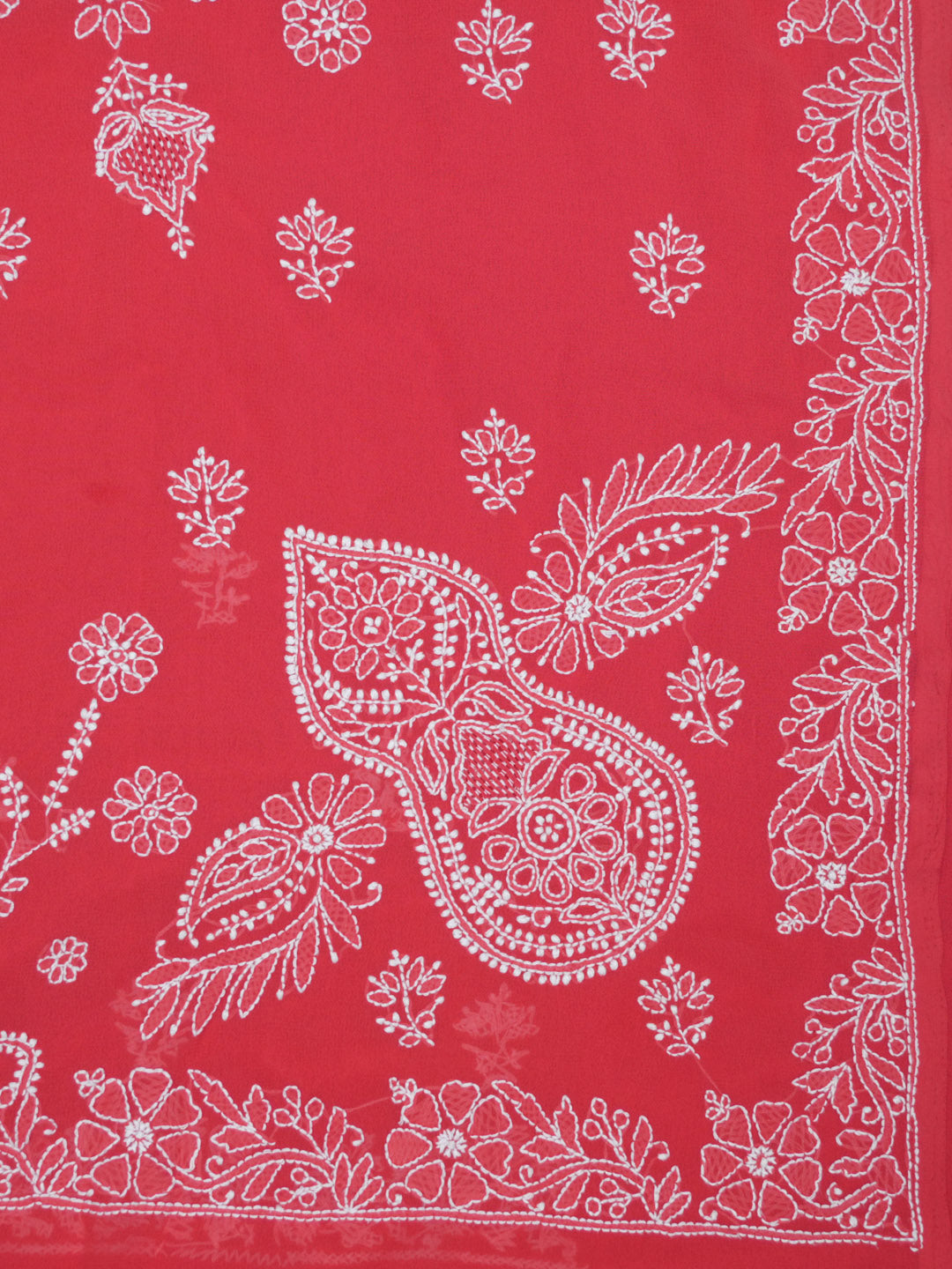 Hand Embroidered Chikankari Georgette Saree PCSAR04 Coral