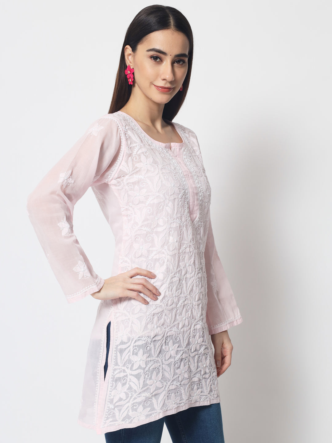 Women Hand Embroidered Chikankari Cotton Kurti PC3591