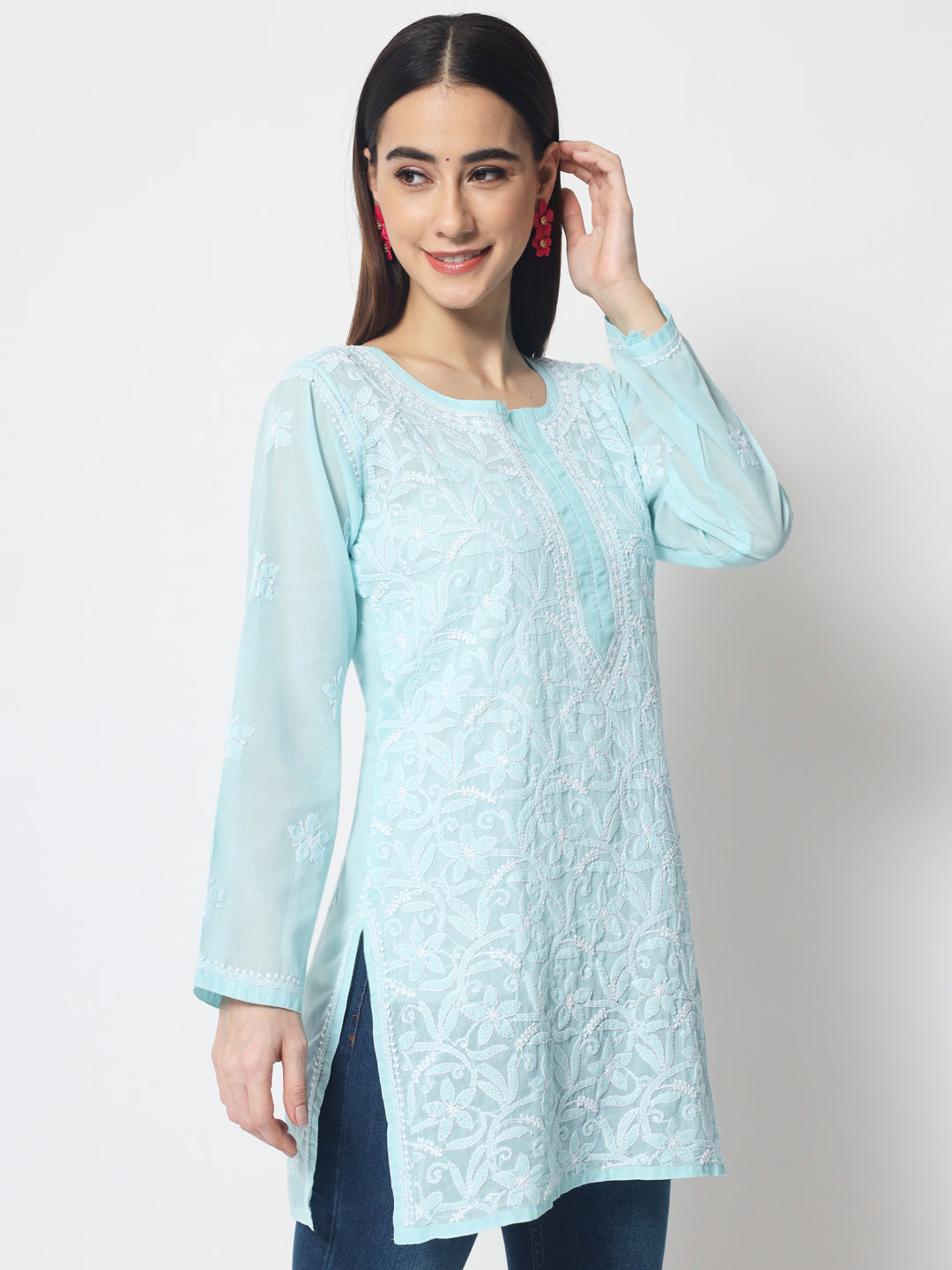 Women Hand Embroidered Chikankari Cotton Kurti PC3591