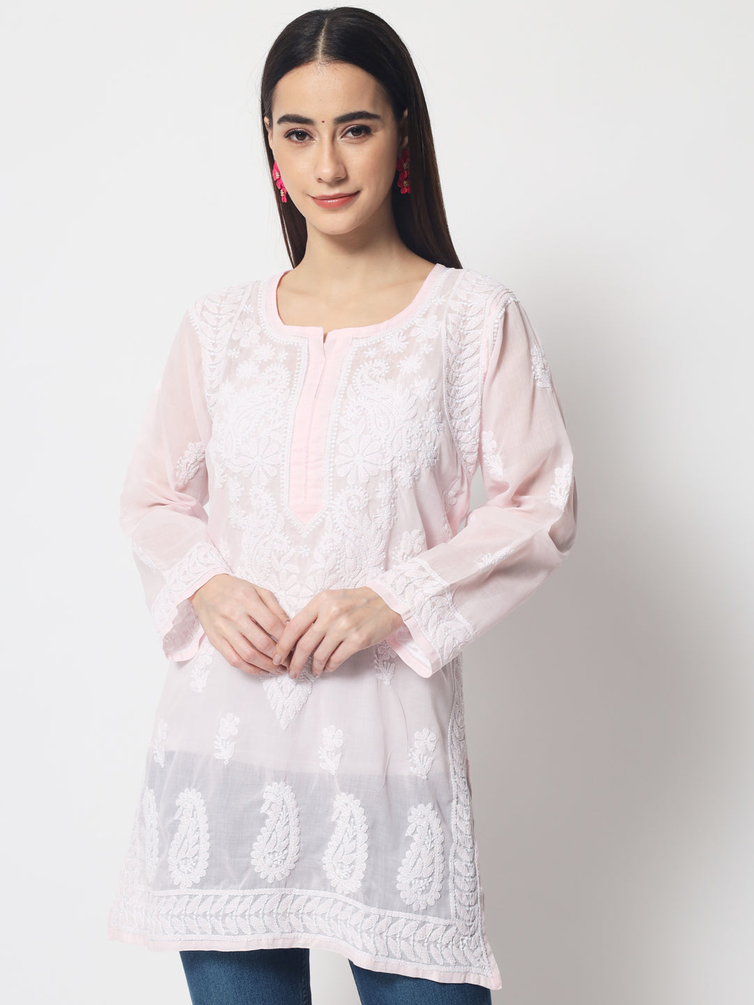 Women Hand Embroidered Chikankari Cotton Kurti PC3595