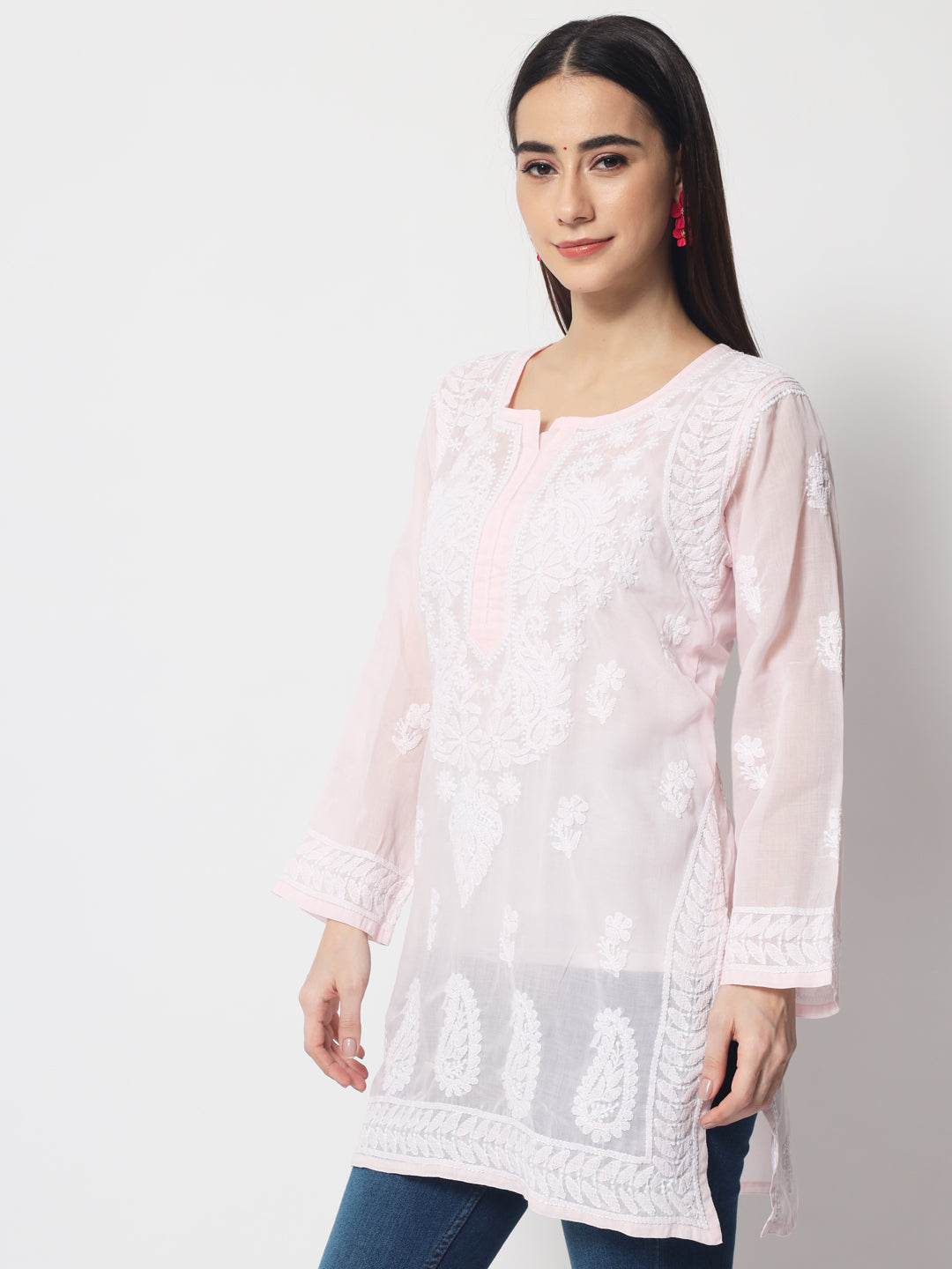 Women Hand Embroidered Chikankari Cotton Kurti PC3595