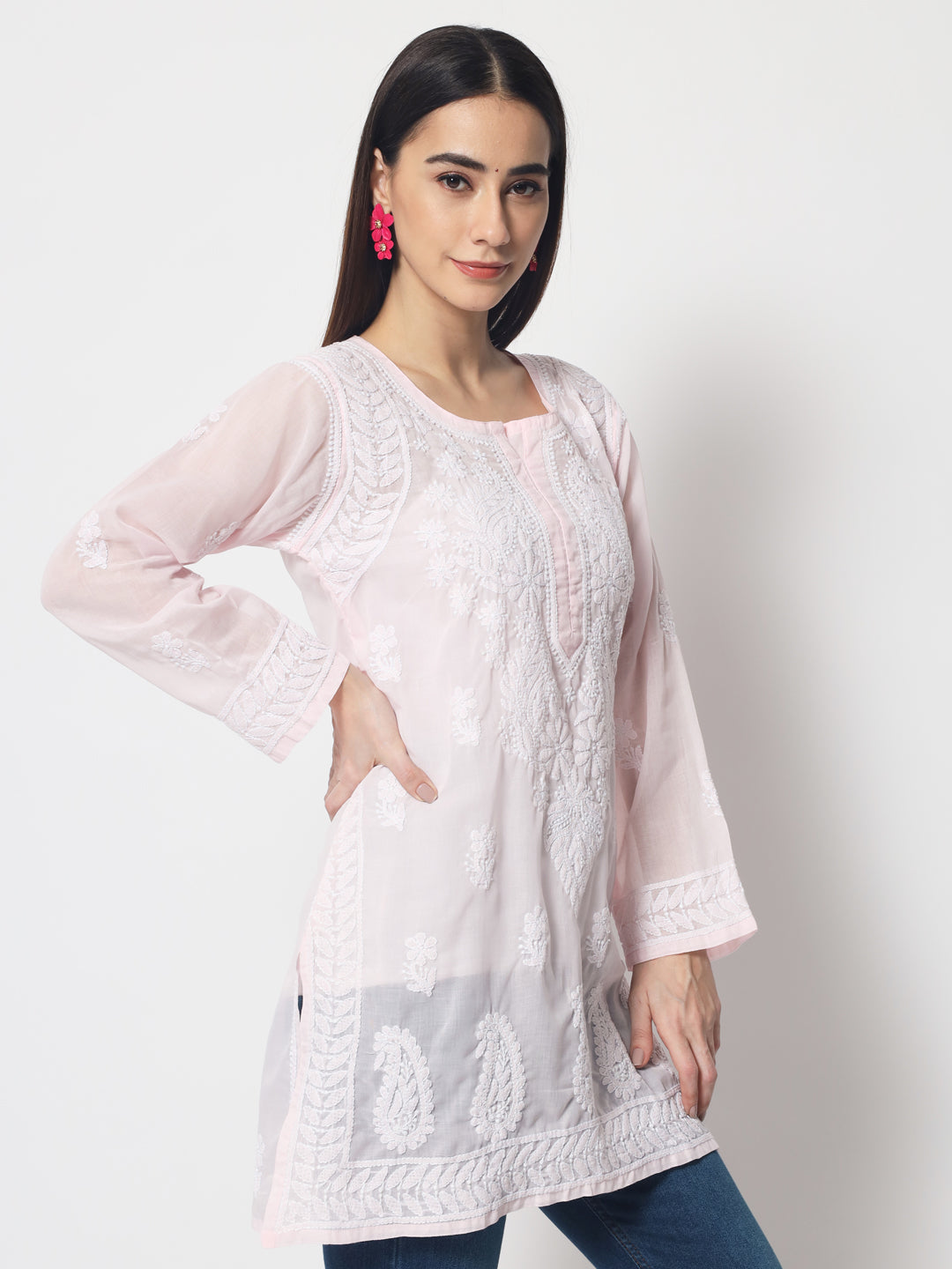 Women Hand Embroidered Chikankari Cotton Kurti PC3595