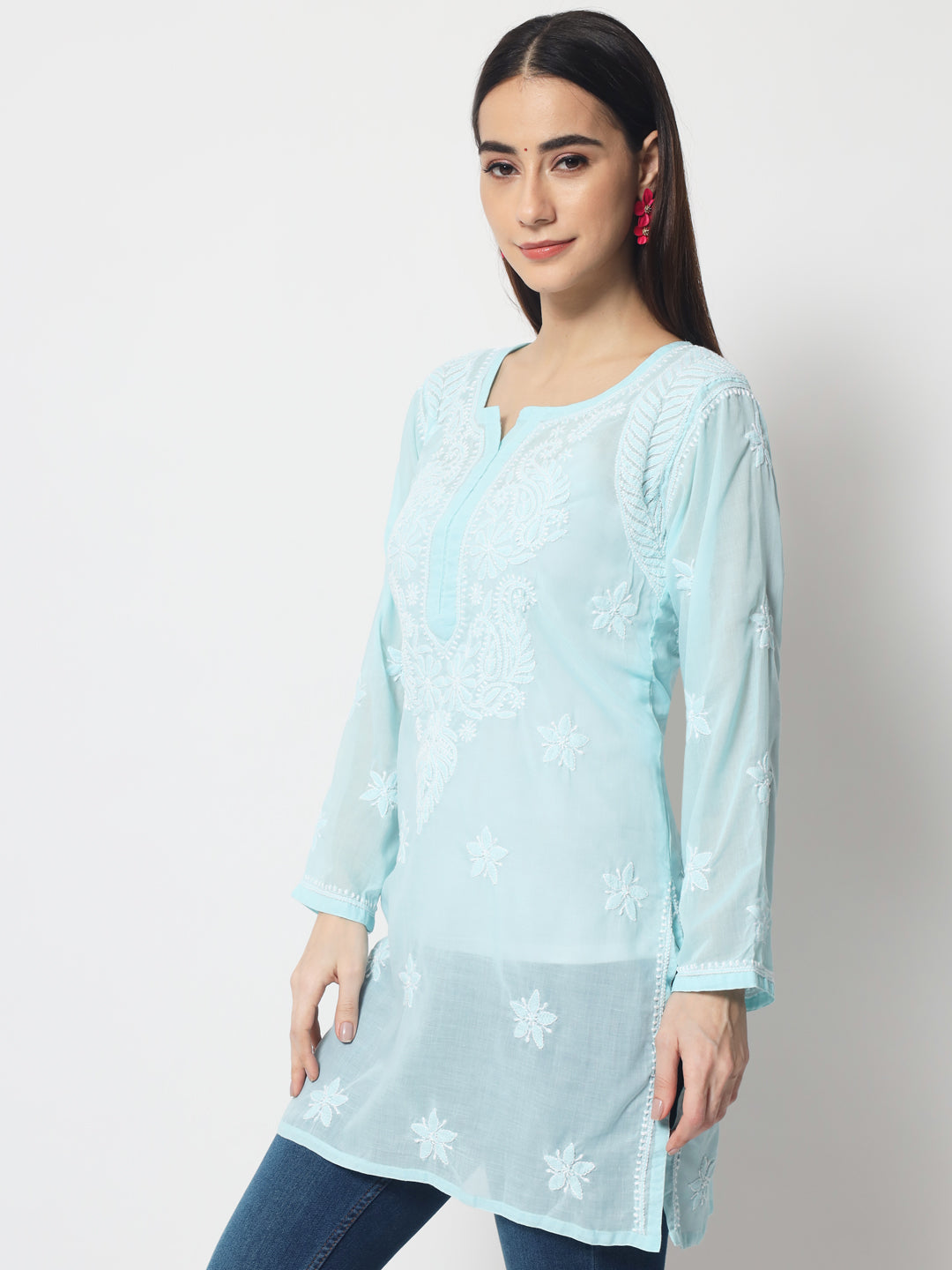 Women Hand Embroidered Chikankari Cotton Kurti PC3595