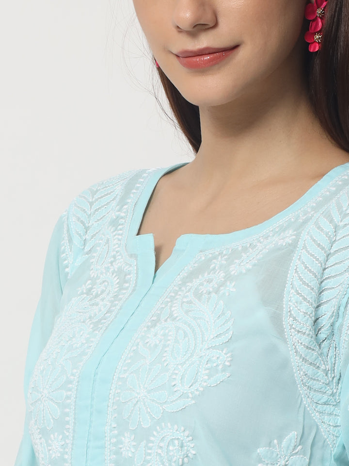 Women Hand Embroidered Chikankari Cotton Kurti PC3595