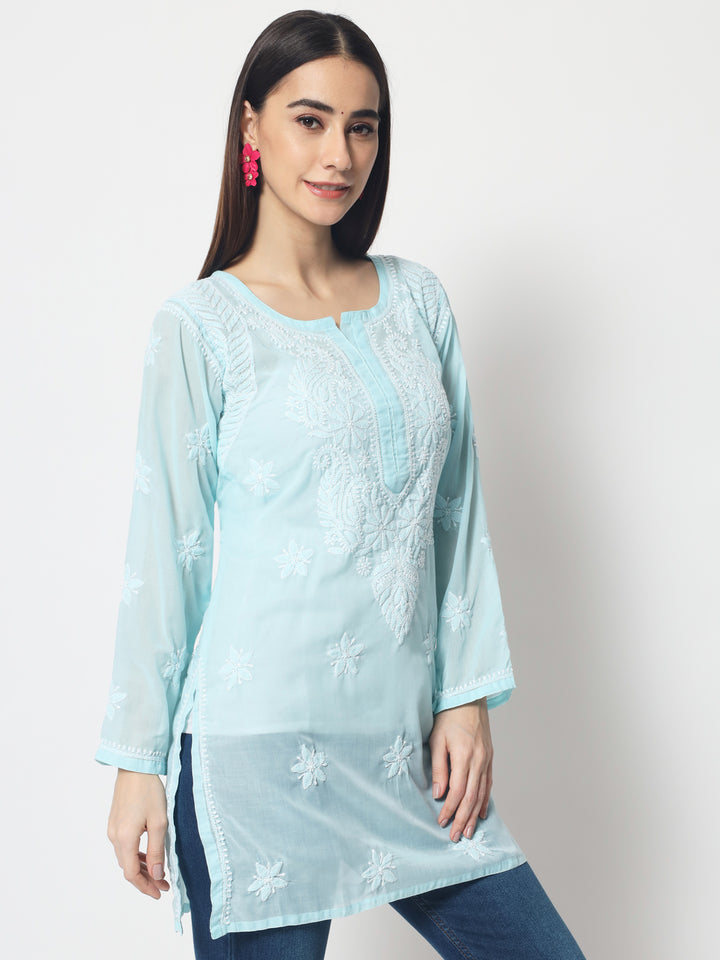 Women Hand Embroidered Chikankari Cotton Kurti PC3595