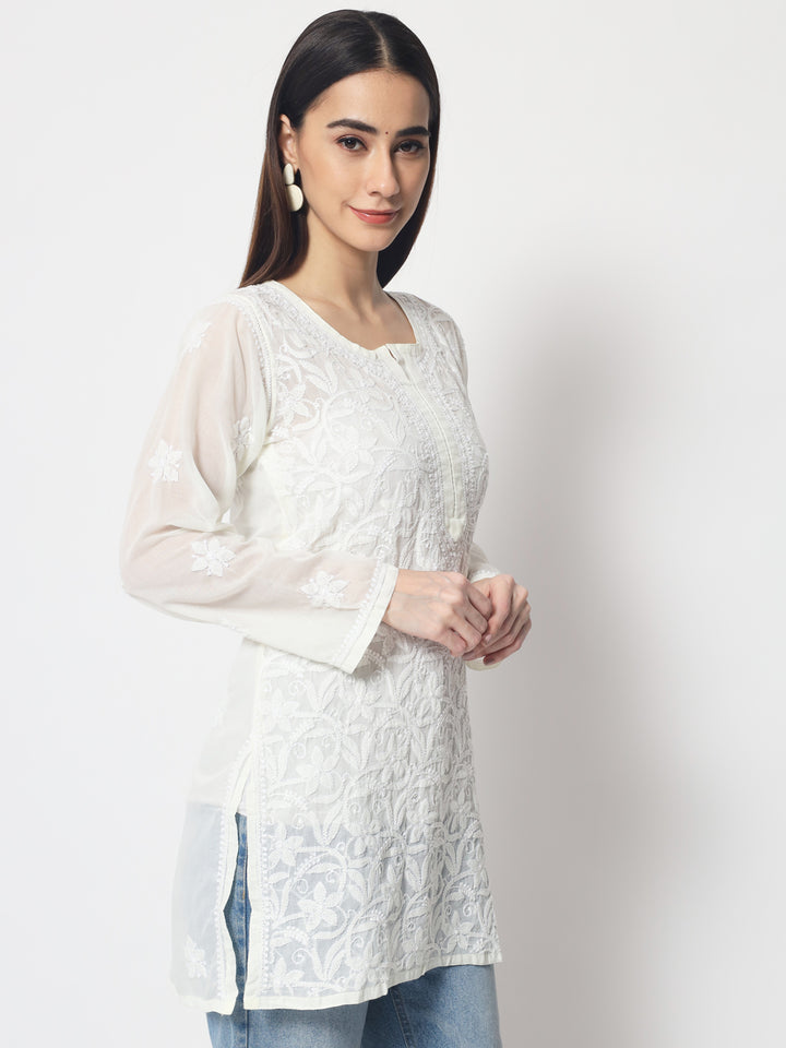 Women Hand Embroidered Chikankari Cotton Kurti PC3591