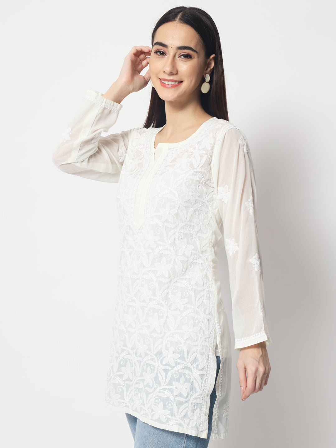 Women Hand Embroidered Chikankari Cotton Kurti PC3591