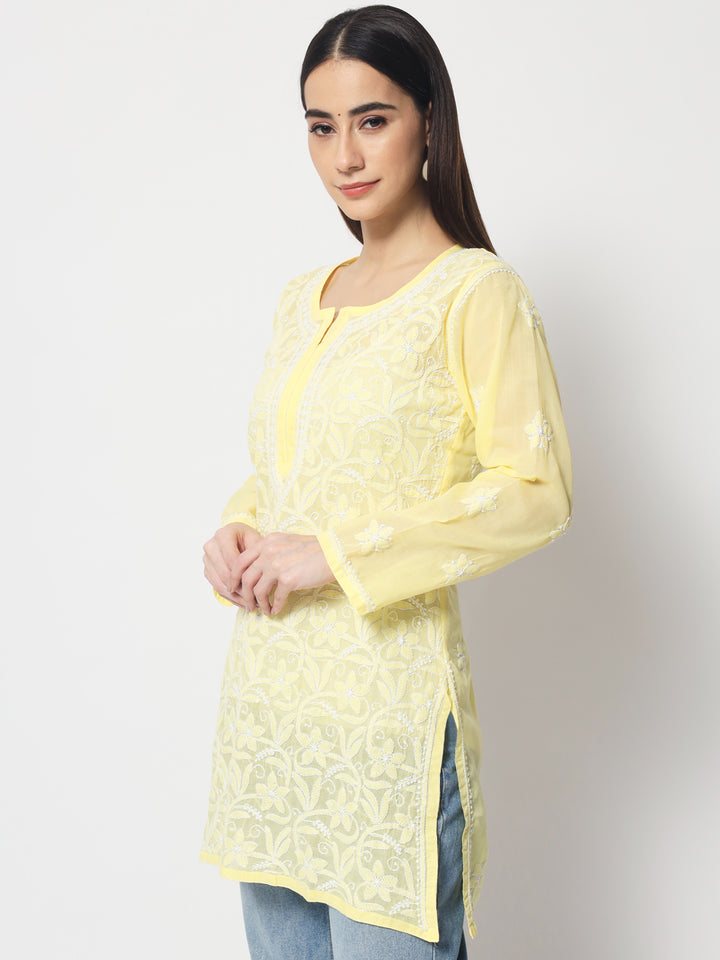 Women Hand Embroidered Chikankari Cotton Kurti PC3591