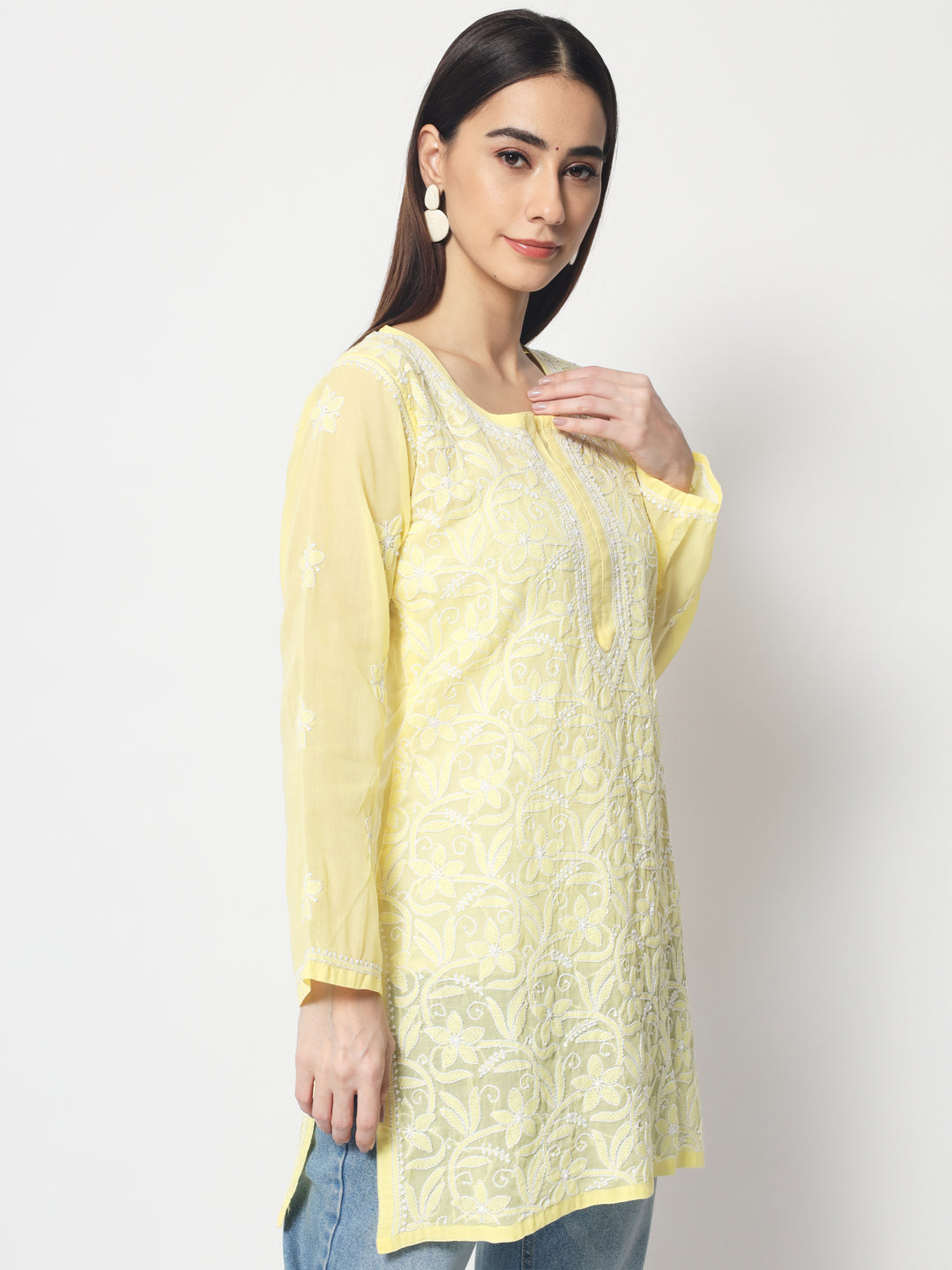 Women Hand Embroidered Chikankari Cotton Kurti PC3591