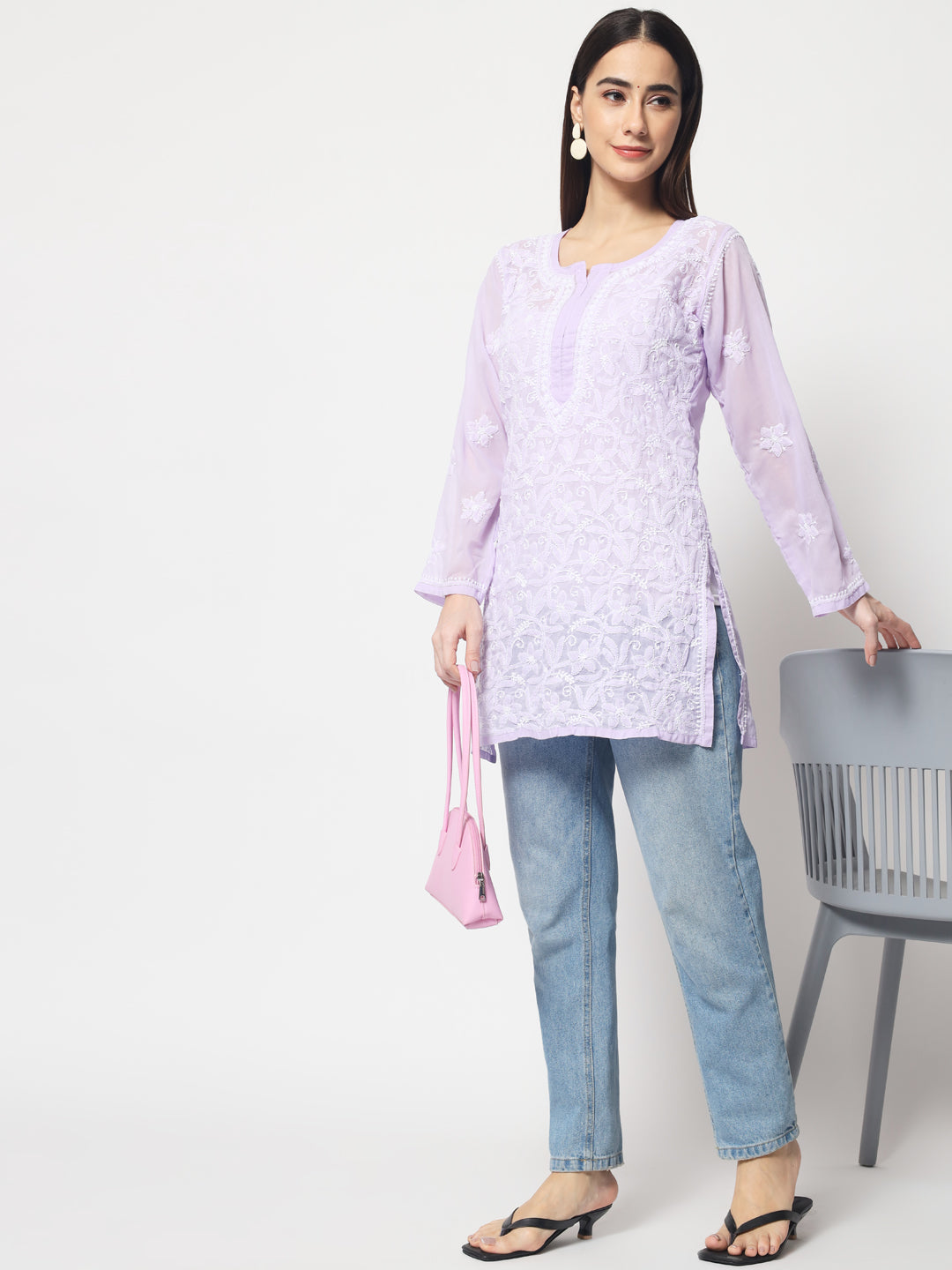 Women Hand Embroidered Chikankari Cotton Kurti PC3591