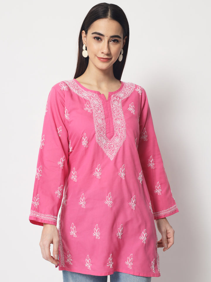 Women Hand Embroidered Chikankari Cotton Kurti PC3602