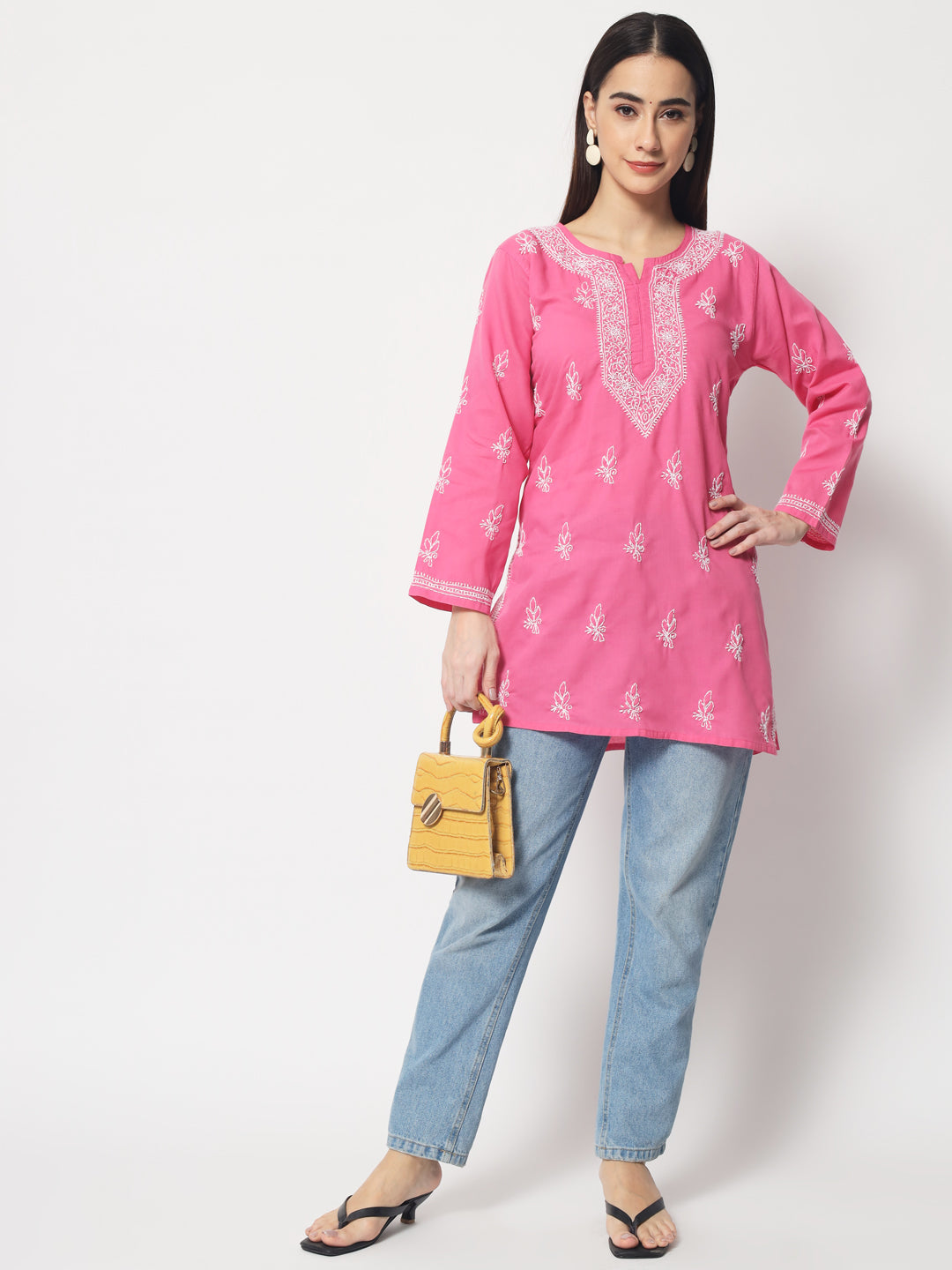 Women Hand Embroidered Chikankari Cotton Kurti PC3602