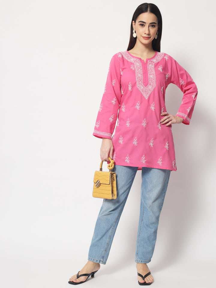 Women Hand Embroidered Chikankari Cotton Kurti PC3602