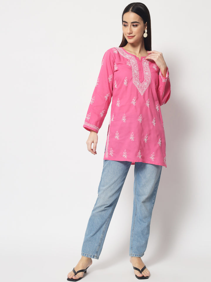 Women Hand Embroidered Chikankari Cotton Kurti PC3602