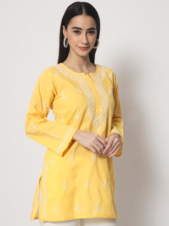 Women Hand Embroidered Chikankari Cotton Kurti PC3602